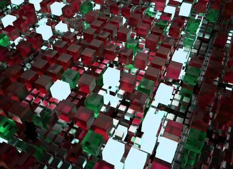3d render abstract background.  A stack of cubes with different materials. Gr Stock Illustration