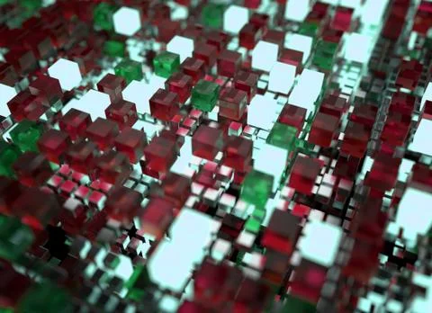 3d render abstract background.  A stack of cubes with different materials. Gr Stock Illustration