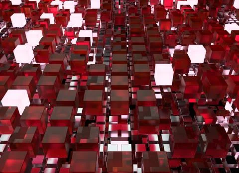 3d render abstract background.  A stack of cubes with different materials. Gr Stock Illustration