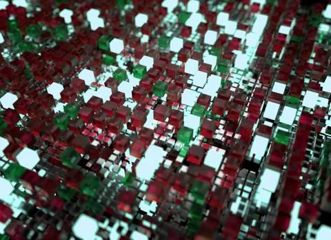 3d render abstract background.  A stack of cubes with different materials. Gr Stock Illustration