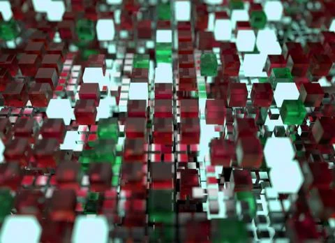 3d render abstract background.  A stack of cubes with different materials. Gr Stock Illustration