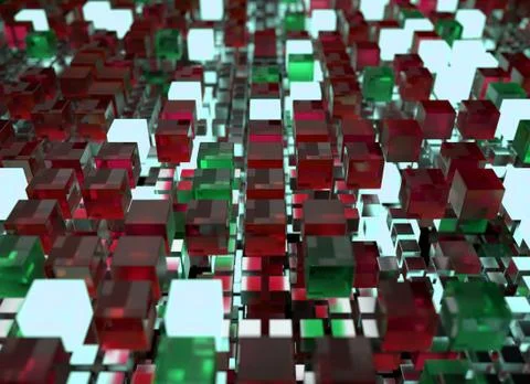 3d render abstract background.  A stack of cubes with different materials. Gr Stock Illustration