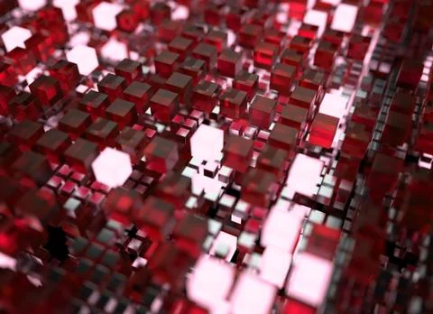 3d render abstract background.  A stack of cubes with different materials. Gr Stock Illustration