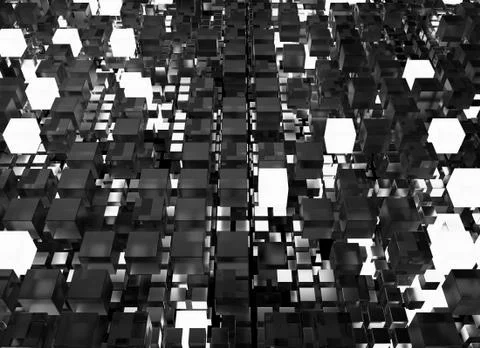 3d render abstract background.  A stack of cubes with different materials. Gr Stock Illustration