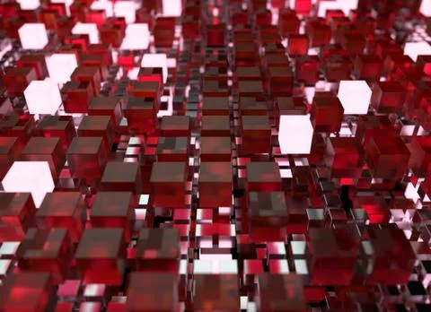 3d render abstract background.  A stack of cubes with different materials. Gr Stock Illustration