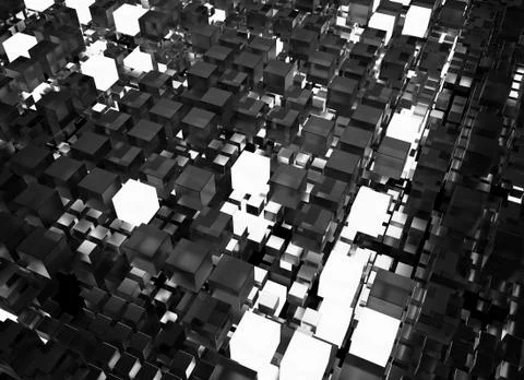 3d render abstract background.  A stack of cubes with different materials. Gr Stock Illustration