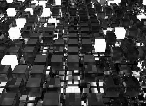 3d render abstract background.  A stack of cubes with different materials. Gr Stock Illustration