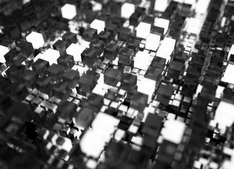 3d render abstract background.  A stack of cubes with different materials. Gr Stock Illustration