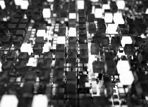 3d render abstract background.  A stack of cubes with different materials. Gr Stock Illustration