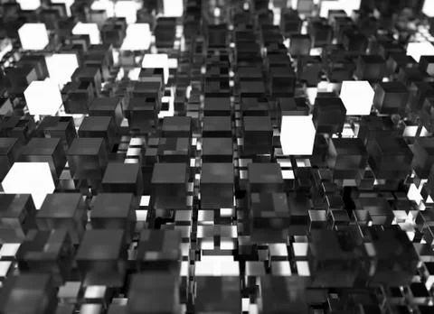 3d render abstract background.  A stack of cubes with different materials. Gr Stock Illustration