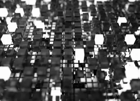 3d render abstract background.  A stack of cubes with different materials. Gr Stock Illustration