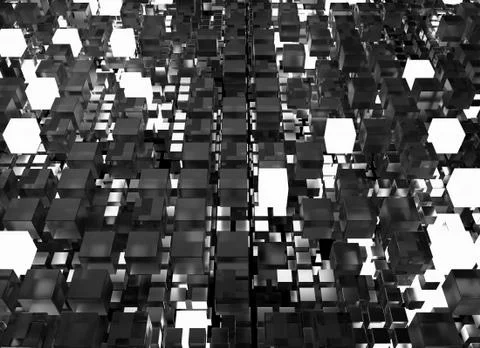 3d render abstract background.  A stack of cubes with different materials. Gr Stock Illustration