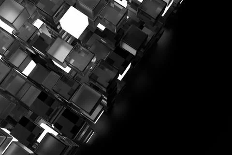 3d render abstract background.  A stack of cubes with different materials. Gr Stock Illustration