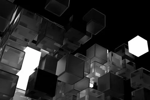 3d render abstract background.  A stack of cubes with different materials. Gr Stock Illustration