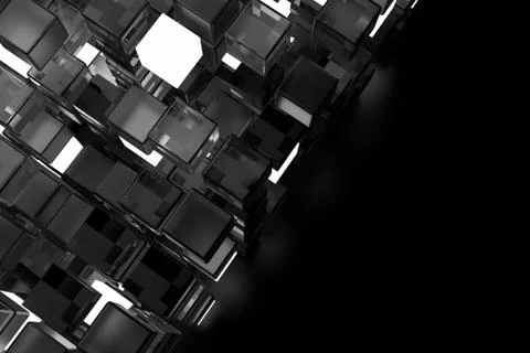 3d render abstract background.  A stack of cubes with different materials. Gr Stock Illustration