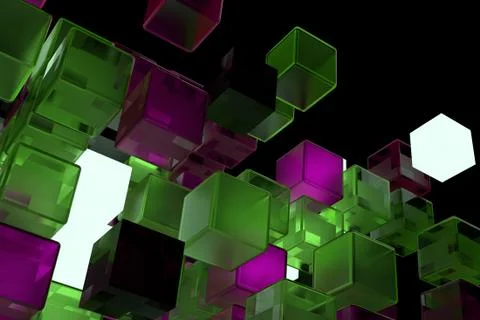 3d render abstract background.  A stack of cubes with different materials. Gr Stock Illustration