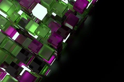 3d render abstract background.  A stack of cubes with different materials. Gr Stock Illustration