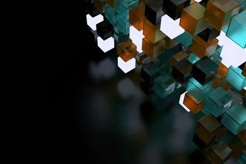 3d render abstract background.  A stack of cubes with different materials. Gr Stock Illustration