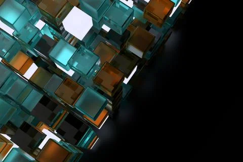 3d render abstract background.  A stack of cubes with different materials. Gr Stock Illustration