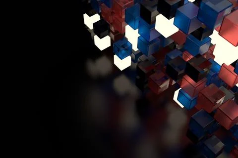 3d render abstract background.  A stack of cubes with different materials. Gr Stock Illustration