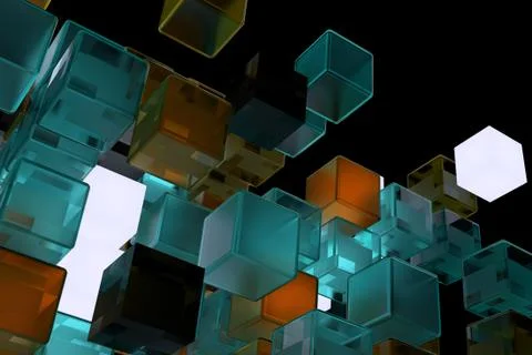 3d render abstract background.  A stack of cubes with different materials. Gr 스톡 일러스트