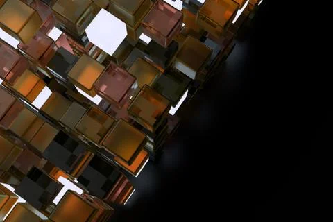 3d render abstract background.  A stack of cubes with different materials. Gr Stock Illustration