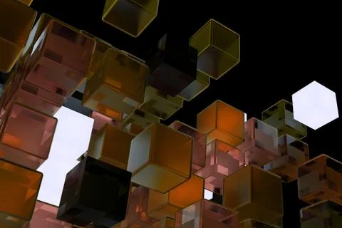 3d render abstract background.  A stack of cubes with different materials. Gr Stock Illustration