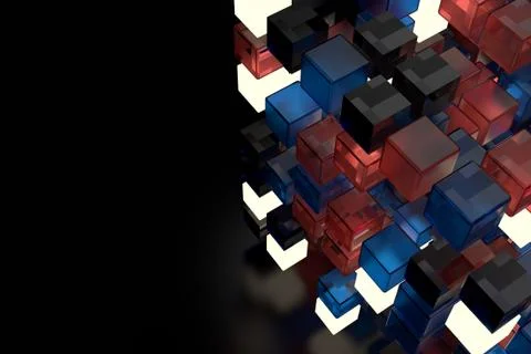 3d render abstract background.  A stack of cubes with different materials. Gr Stock Illustration