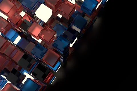 3d render abstract background.  A stack of cubes with different materials. Gr Stock Illustration