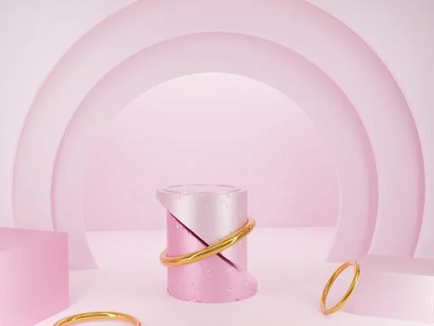 3d render abstract background with a stand with a gold ring in the center for Stock Illustration