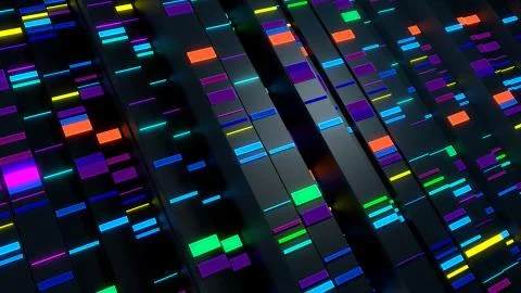 3d render abstract background. Vertical reflective blocks with small rectangu Stock Illustration