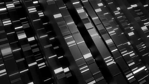 3d render abstract background. Vertical reflective blocks with small rectangu Stock Illustration