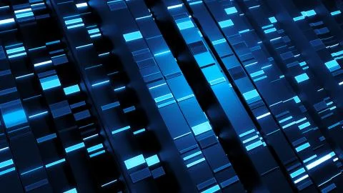 3d render abstract background. Vertical reflective blocks with small rectangu Illustrazione stock