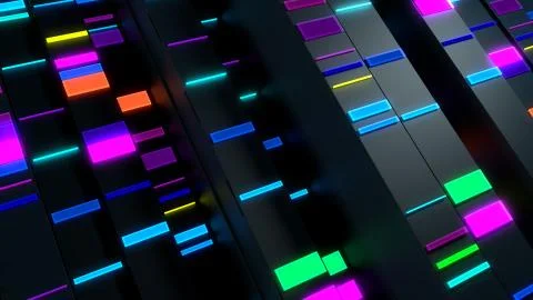 3d render abstract background. Vertical reflective blocks with small rectangu Stock Illustration