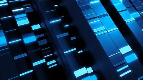 3d render abstract background. Vertical reflective blocks with small rectangu Stock Illustration