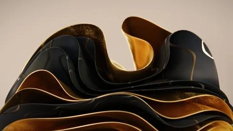 3d render, abstract background with waving floating drapery in black and golden 스톡 일러스트