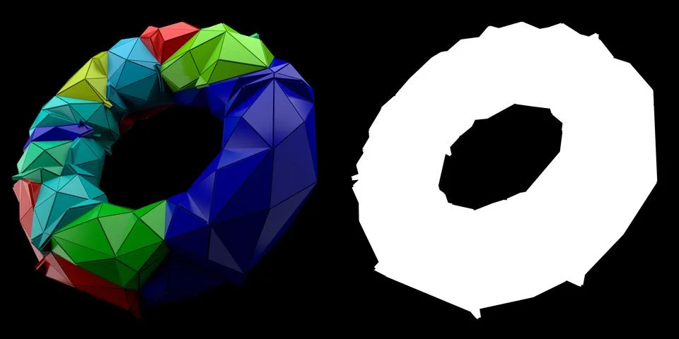 3d render abstract backgrouny. Triangular and extruded tourus geometry. Posit Stock Illustration