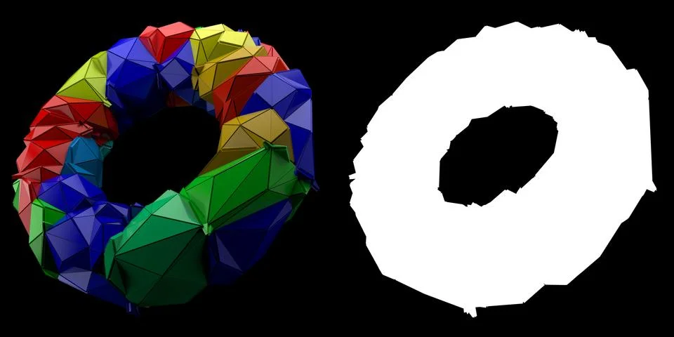 3d render abstract backgrouny. Triangular and extruded tourus geometry. Posit イラスト素材