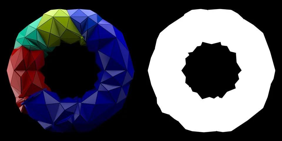 3d render abstract backgrouny. Triangular and extruded tourus geometry. Posit Stock Illustration