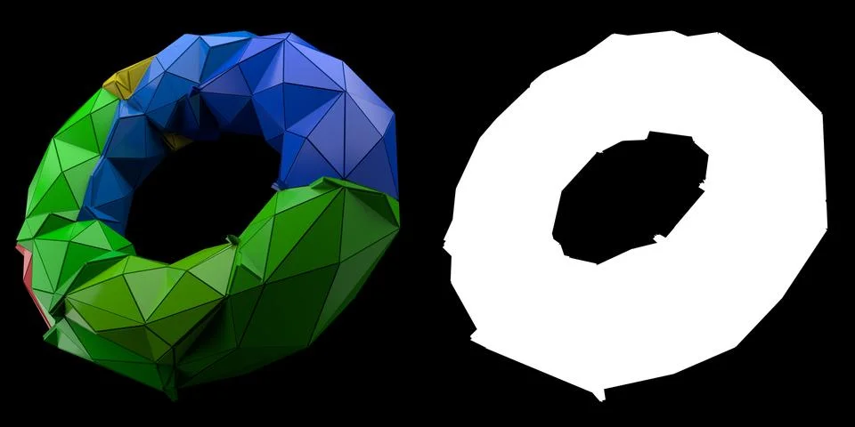 3d render abstract backgrouny. Triangular and extruded tourus geometry. Posit Illustrazione stock