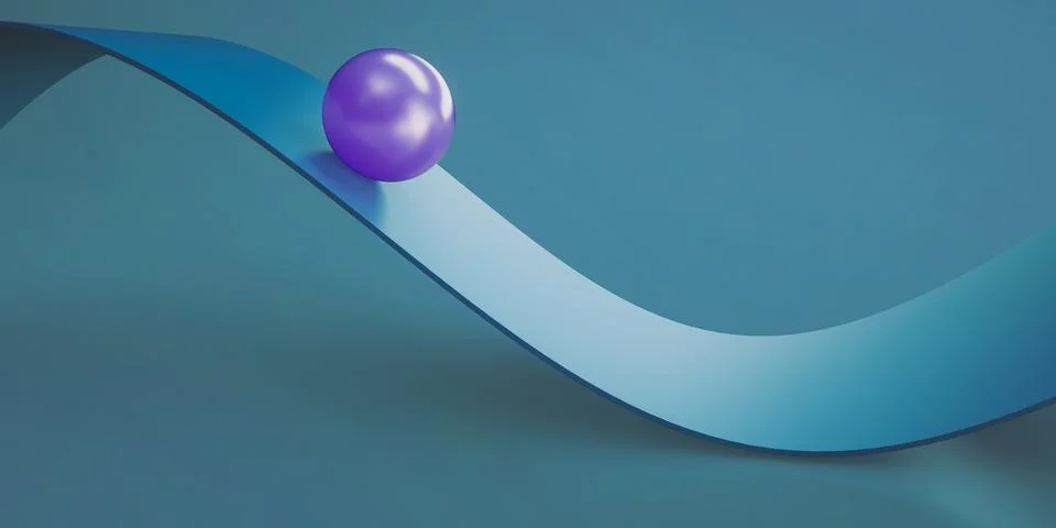 3D Render of Abstract Ball Sliding on Curvy Plane Иллюстрация