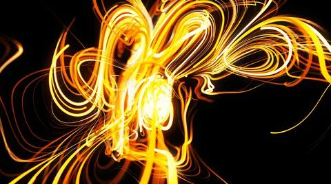3d render. Abstract beautiful background of glowing yellow flow of lines made of 스톡 일러스트