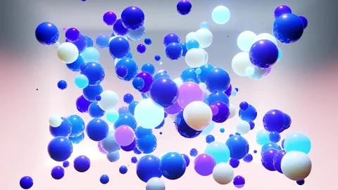 3d render. Abstract bg of colorful balls in air, which randomly light up and Stock Illustration