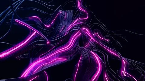 3d render. Abstract bg with lines. Purple flash of curved lines. Concept of Stock Illustration