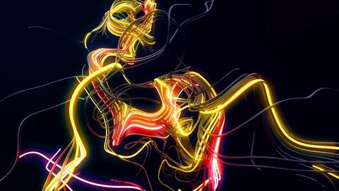3d render. Abstract bg with lines. Multicolor flash of curved lines. Concept of Ilustração Stock
