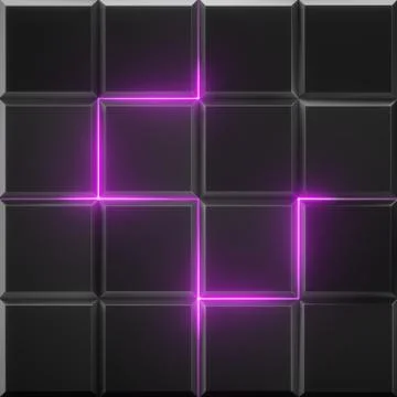 3d render, abstract black faceted background, pink glowing neon light, square Stock Illustration