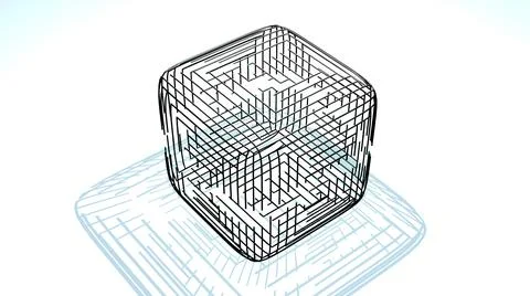 3d render. Abstract black wireframe on white bg. Ai growing geometric pattern of イラスト素材