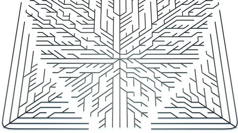 3d render. Abstract black wireframe on white bg. Ai growing geometric pattern of Illustrazione stock