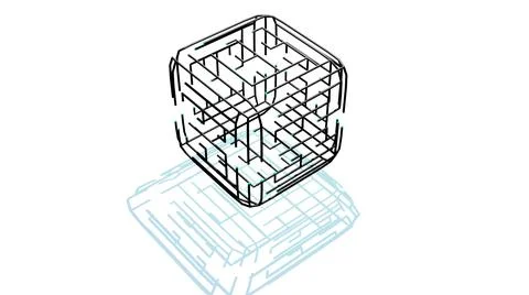 3d render. Abstract black wireframe on white bg. Ai growing geometric pattern of Stock Illustration
