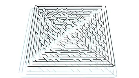 3d render. Abstract black wireframe on white bg. Ai growing geometric pattern of 库存插图